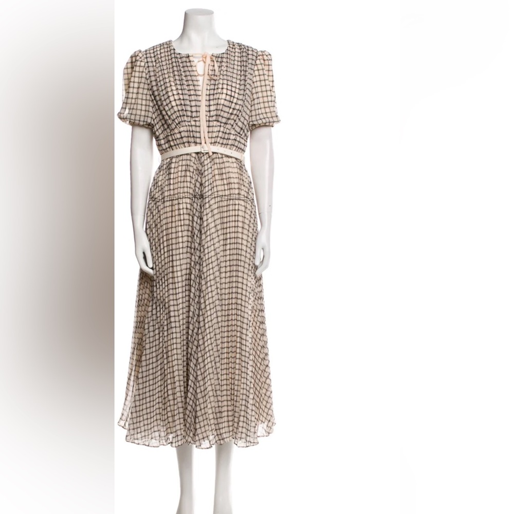 Only worn once SELF-PORTRAIT MONOCHROME CHECK MIDI DRESS - US 2!